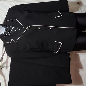 EUC Sz14W Le Suit Black Pants Suit W/White Piping & Black&white Polka Dots Scarf